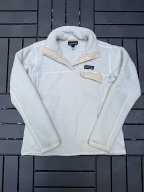 Patagonia Womens M White Cream Fleece Snap Pullover Jacket Cozy Outdoor Sherpa